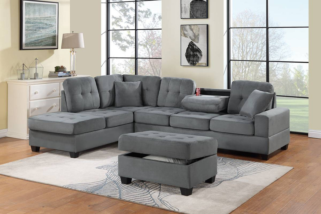 3pc Reversible Sectional W/ Storage Ottoman - Dark Gray