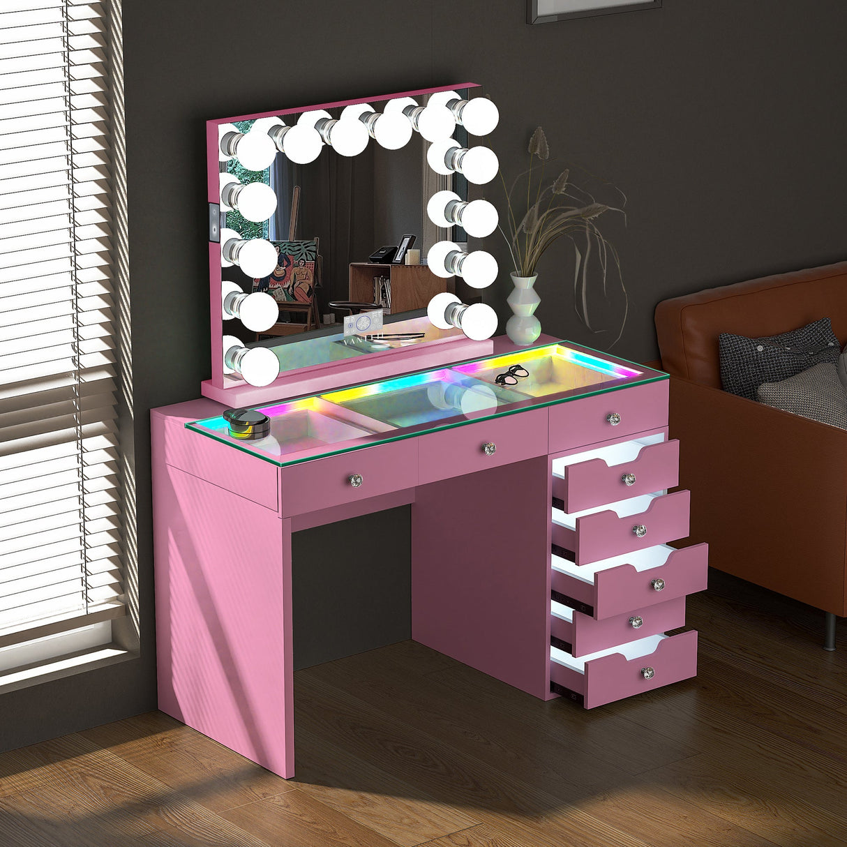 VANITII Diana 8 Drawers Vanity Desk Set with RGB and Full Light