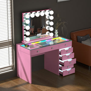 VANITII Diana 8 Drawers Vanity Desk Set with RGB and Full Light