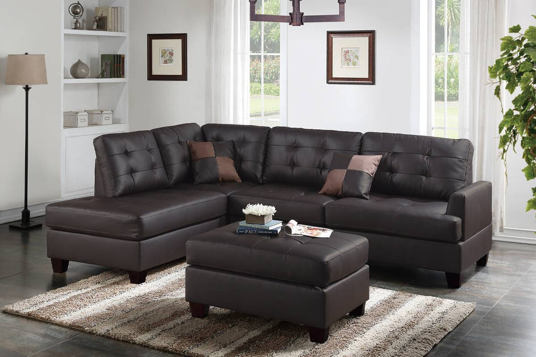 3pc Reversible Sectional Set W/ Ottoman - Espresso