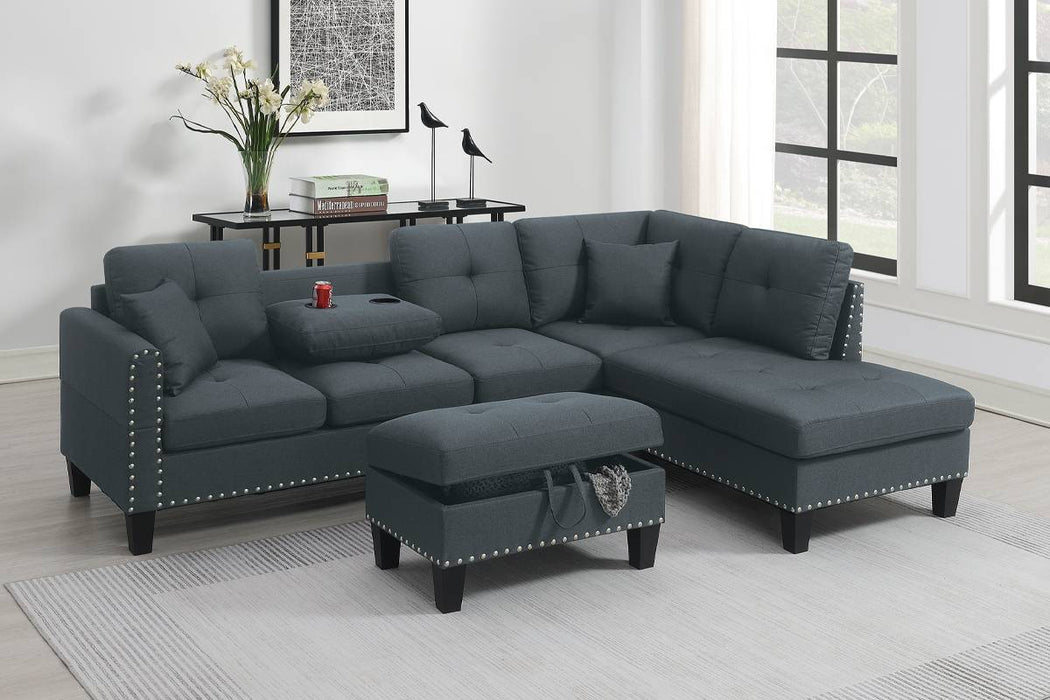 3-Piece Sectional with Storage Ottoman - Charcoal