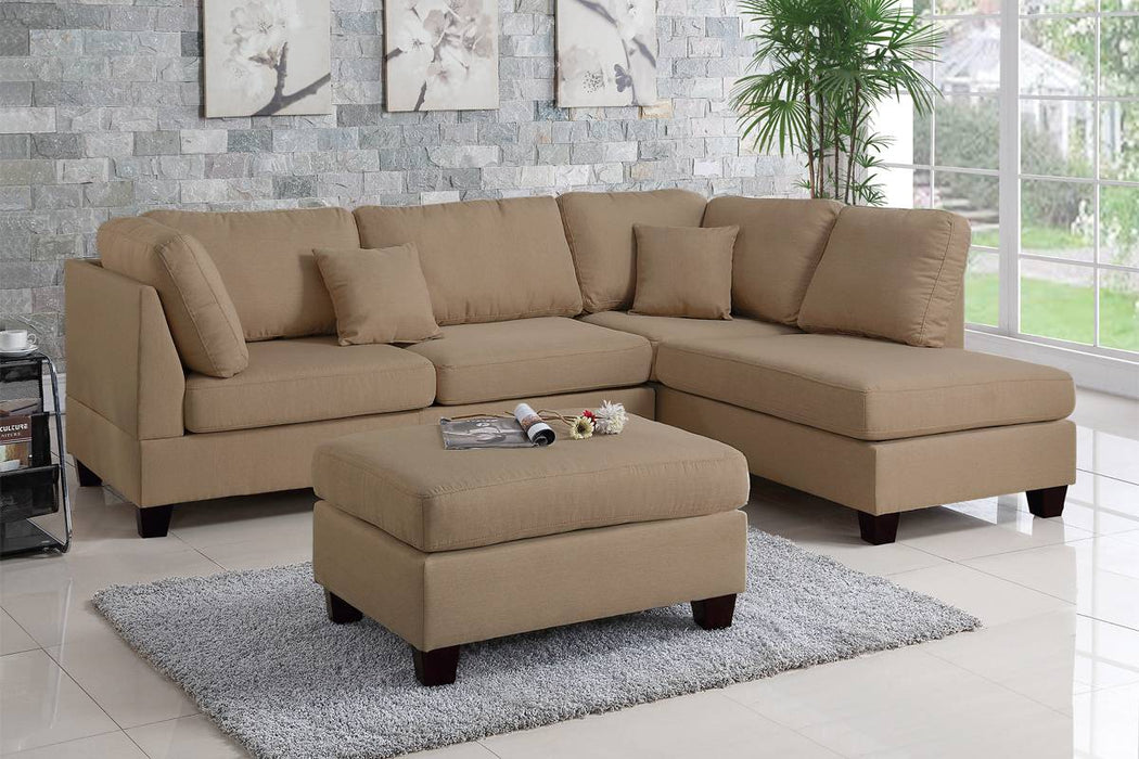 3pc Reversible Sectional W/ Ottoman - Sand