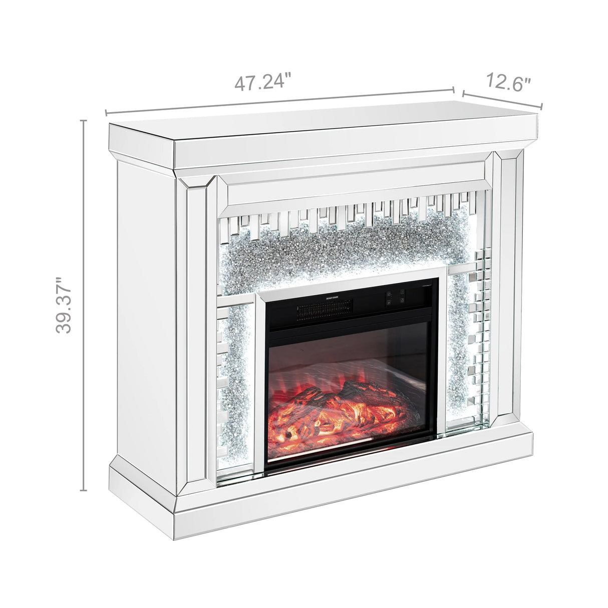 VANITII Crushed Diamonds LED Mirrored Fireplace
