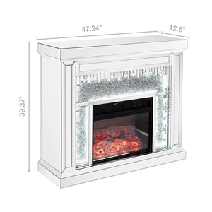VANITII Crushed Diamonds LED Mirrored Fireplace