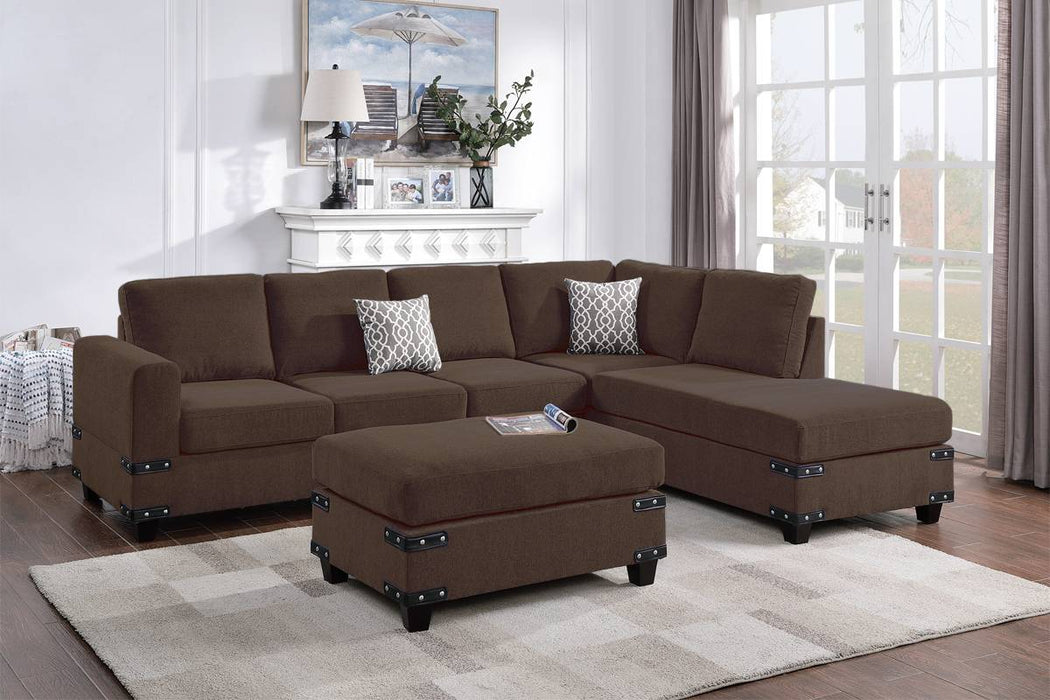 Reversible Sectional with Ottoman - Chocolate