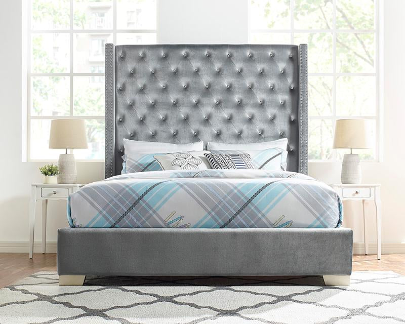 Franco Gray Velvet King Upholstered Bed