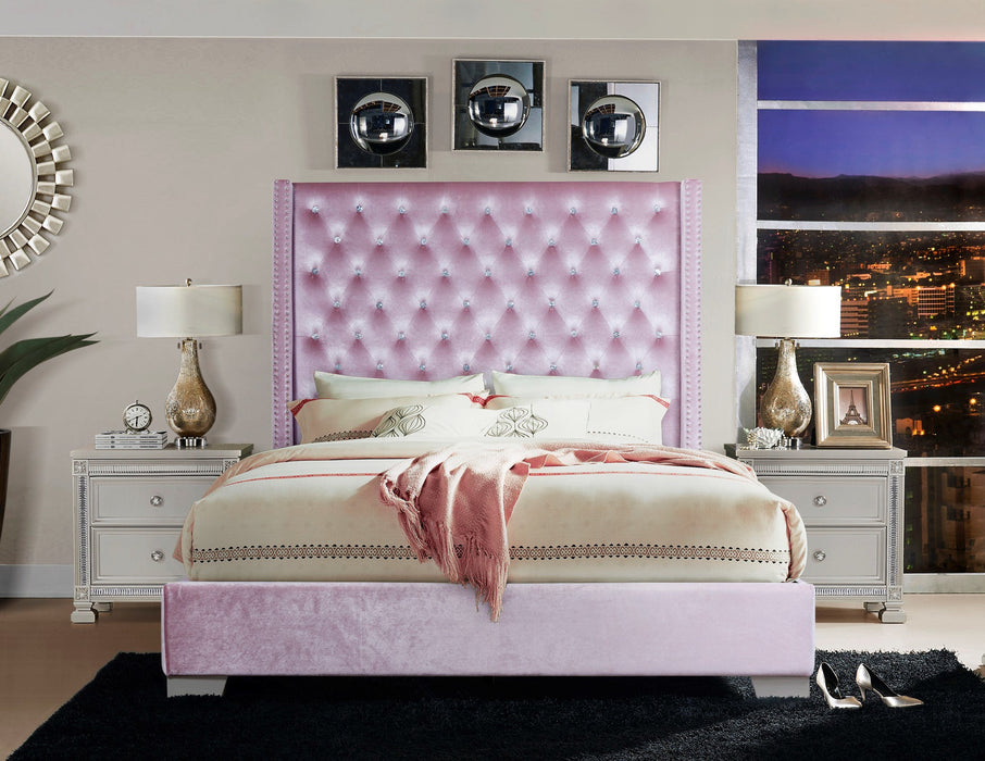 Franco Pink Velvet King Upholstered Bed