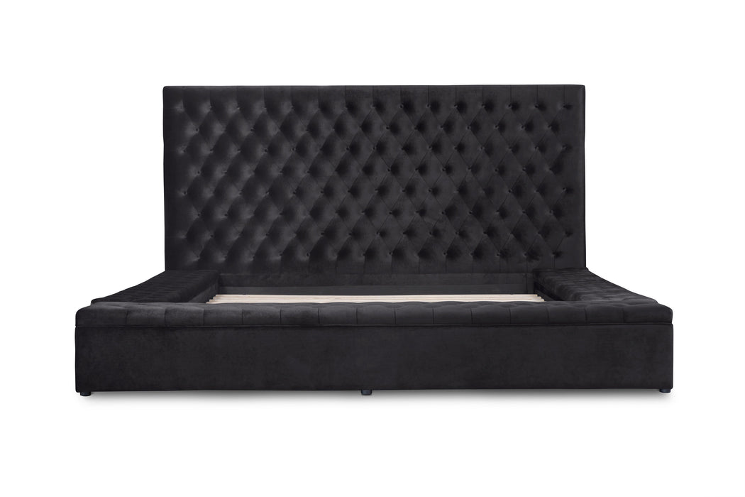 Prague Black Velvet King Upholstered Storage Platform Bed