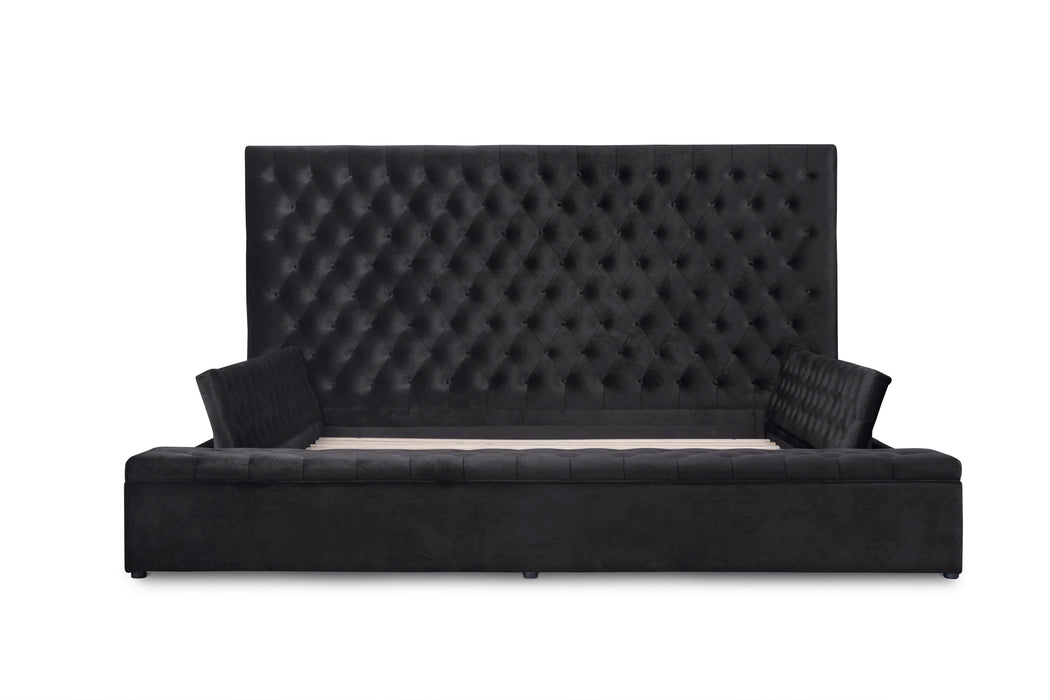 Prague Black Velvet Queen Upholstered Storage Platform Bed