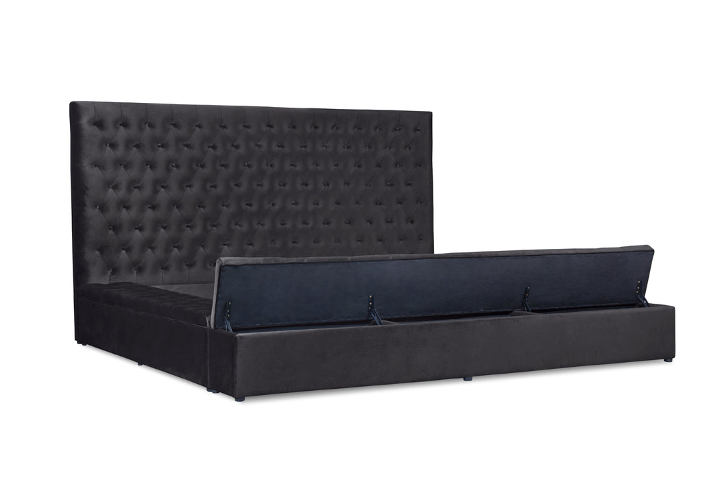 Prague Black Velvet King Upholstered Storage Platform Bed