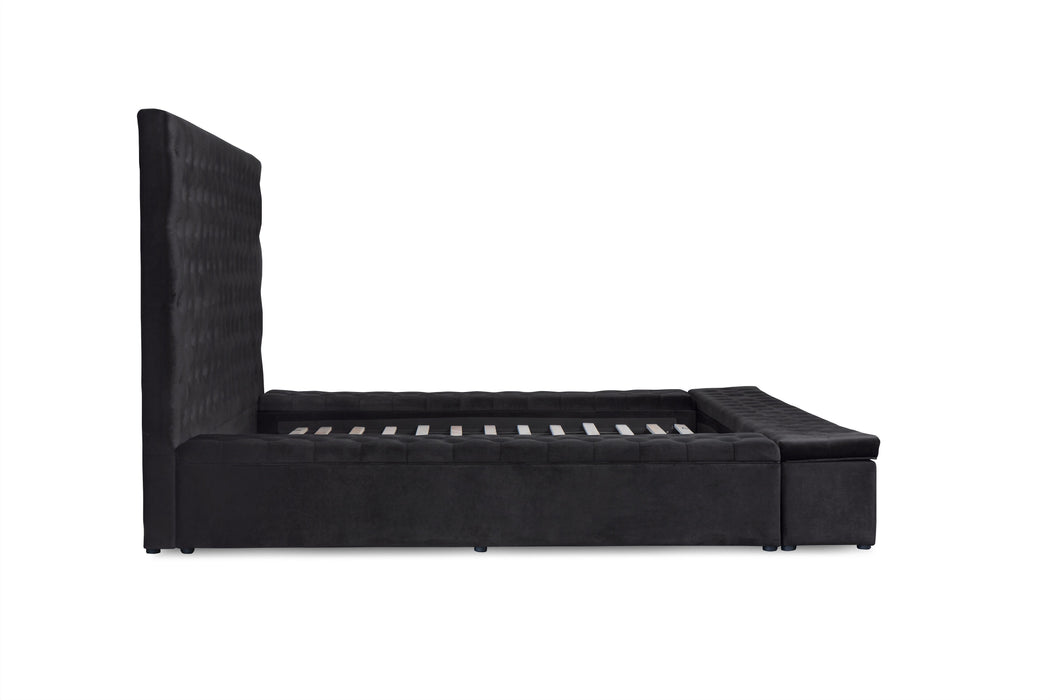 Prague Black Velvet King Upholstered Storage Platform Bed