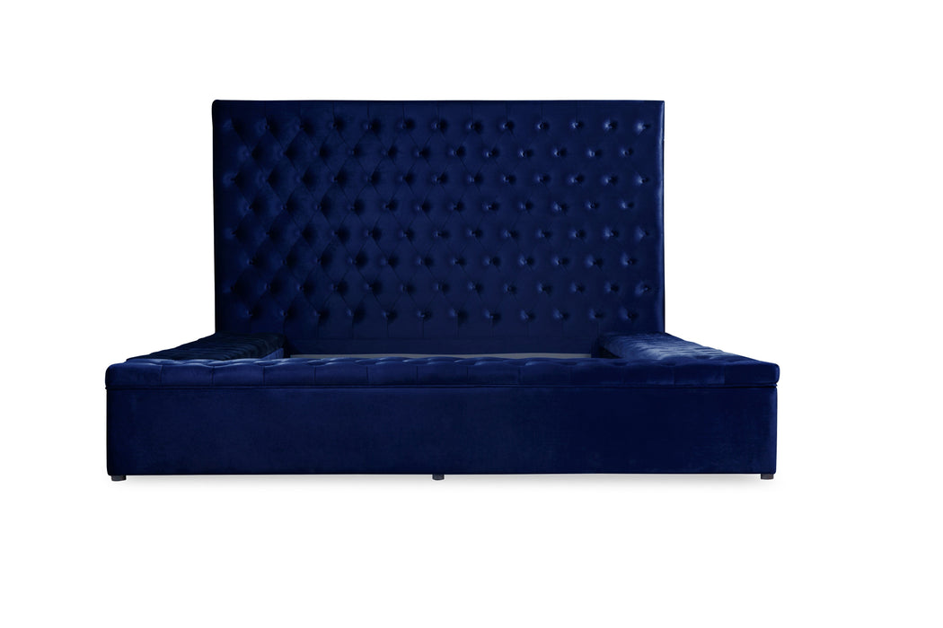 Prague Blue Velvet Queen Upholstered Storage Platform Bed