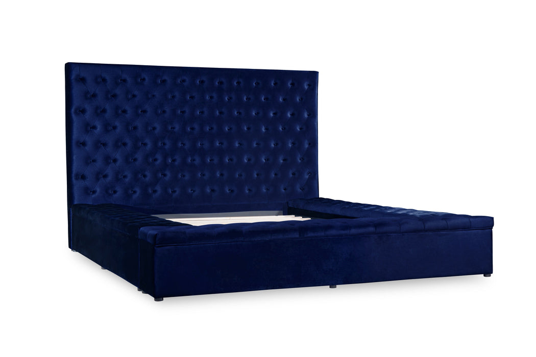 Prague Blue Velvet Queen Upholstered Storage Platform Bed