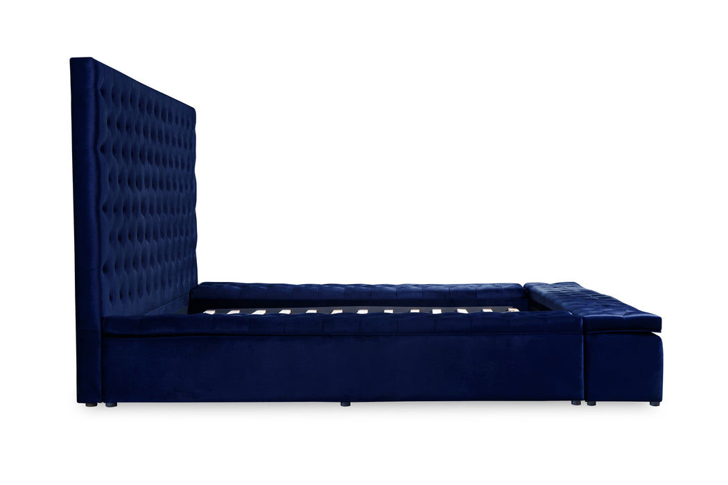 Prague Blue Velvet King Upholstered Storage Platform Bed