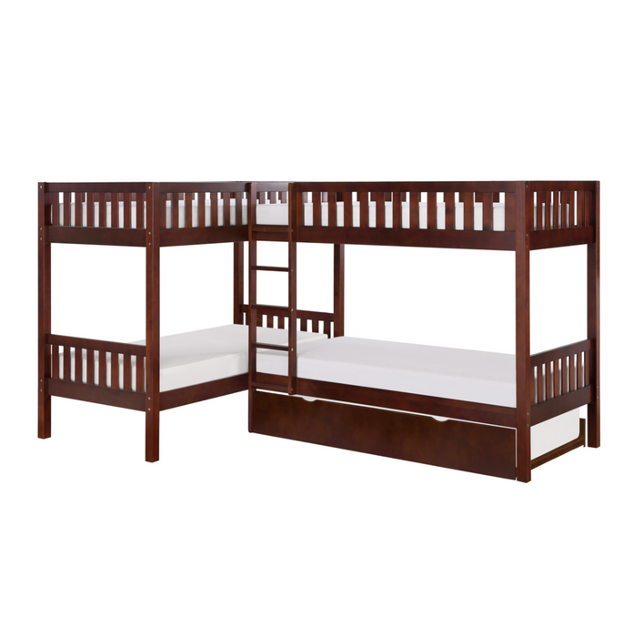 Rowe Dark Cherry Twin Corner Bunk Bed with Twin Trundle