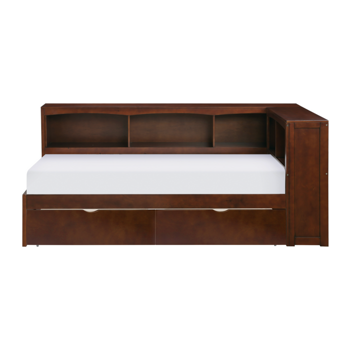 Rowe Dark Cherry Twin Bookcase Corner Bed with Storage Boxes