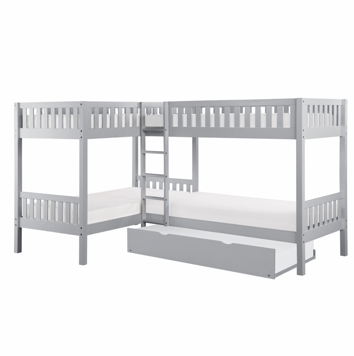 Orion Gray Twin Corner Bunk Bed with Twin Trundle