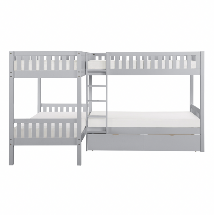 Orion Gray Twin Corner Bunk Bed with Storage Boxes