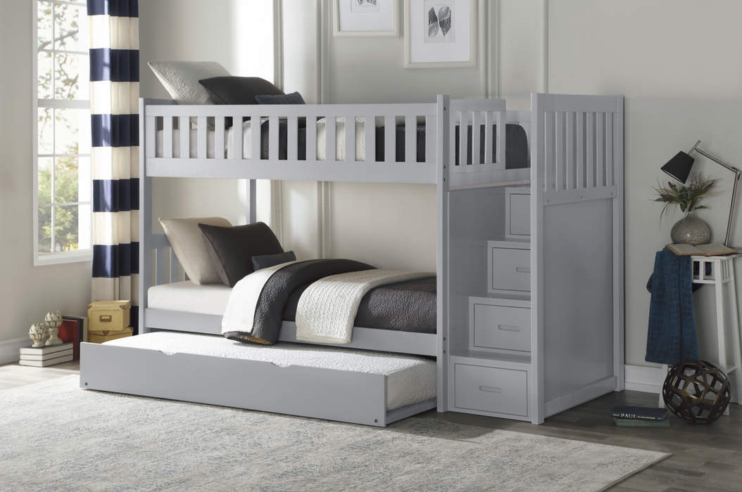 Orion Gray Twin/Twin Step Bunk Bed with Twin Trundle