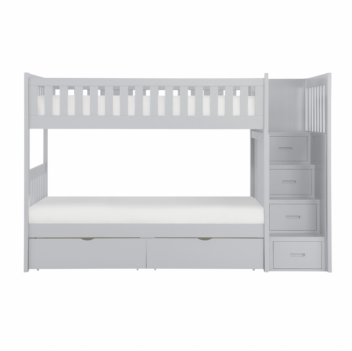 Orion Gray Twin/Twin Step Bunk Bed with Storage Boxes