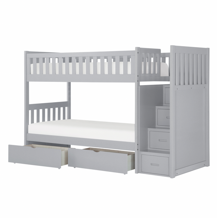 Orion Gray Twin/Twin Step Bunk Bed with Storage Boxes