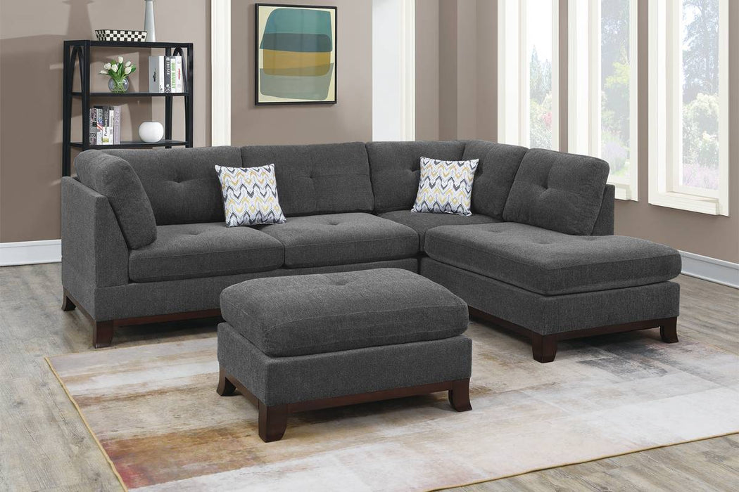 3pc Reversible Sectional W/ Ottoman - Ash Grey