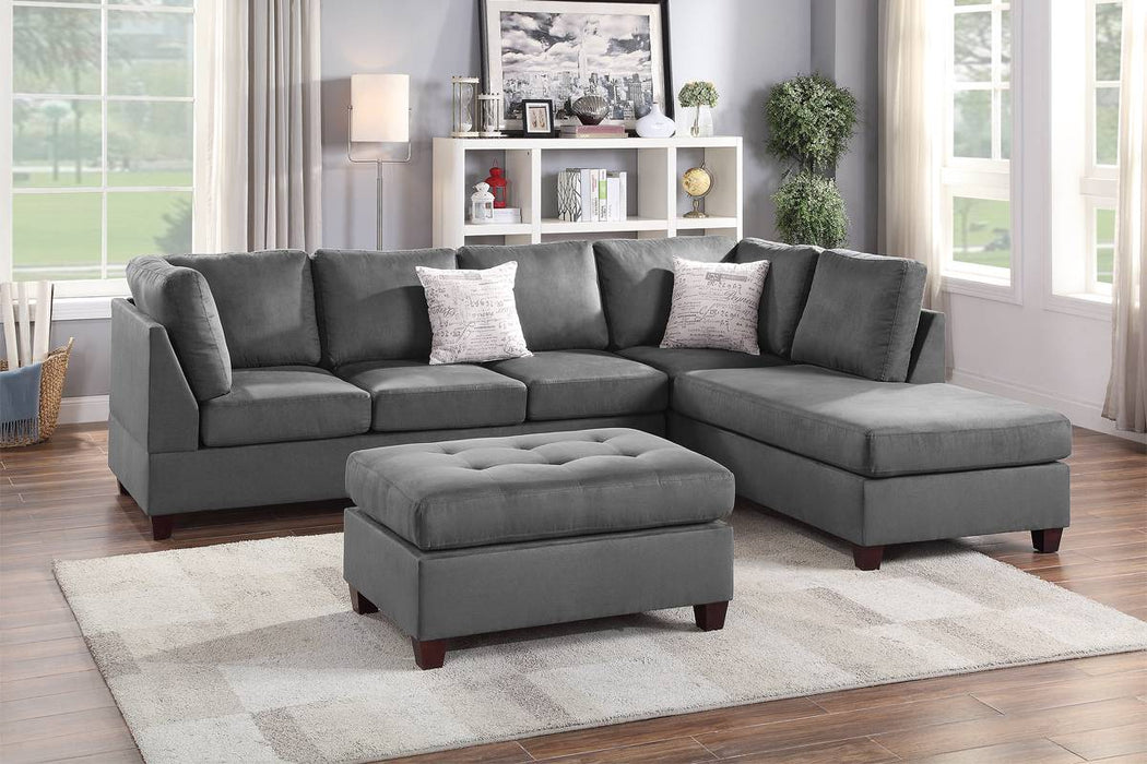 3-Piece Reversible Sectional Set W/ Ottoman - Grey