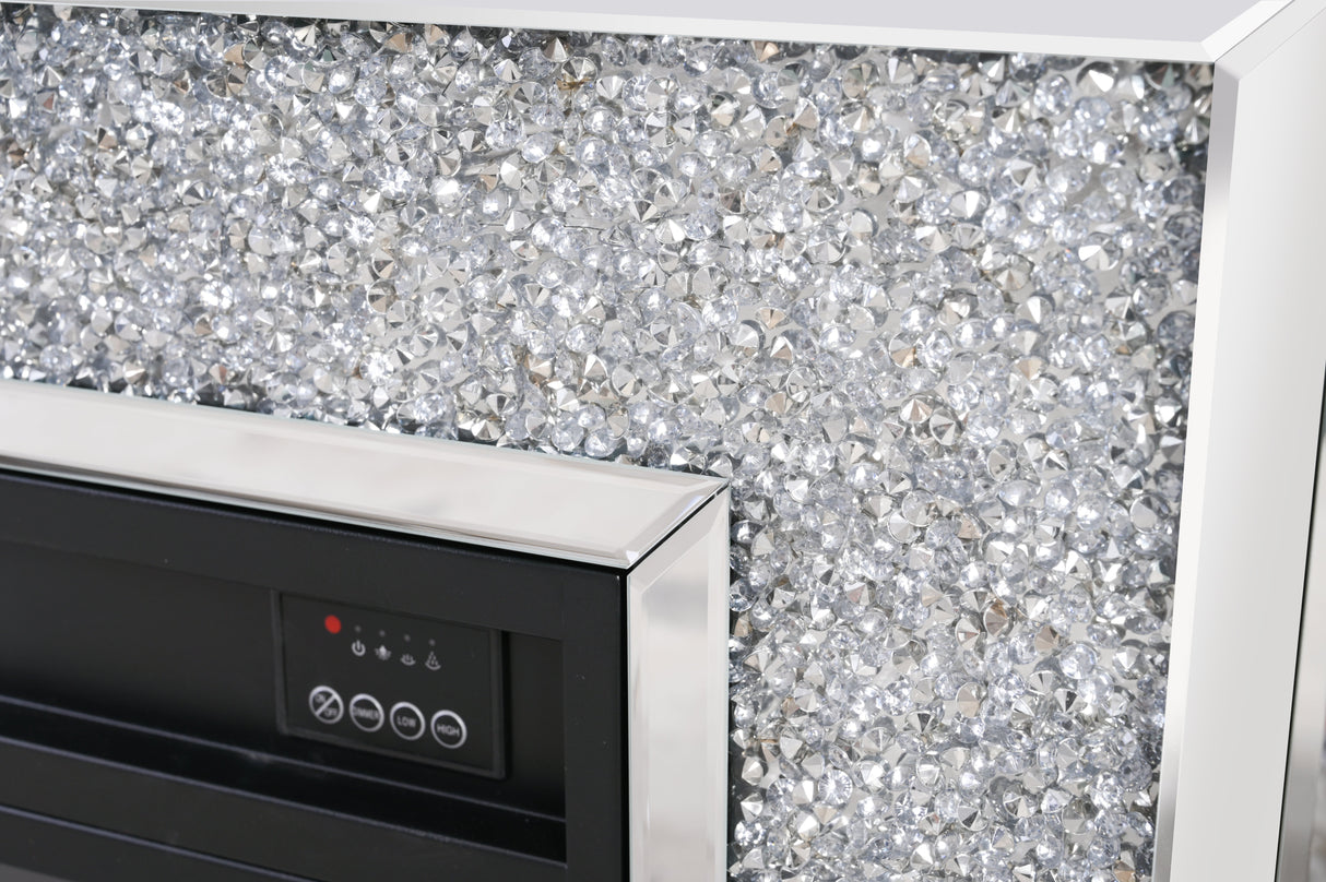 VANITII Crushed Diamonds LED Mirrored Fireplace