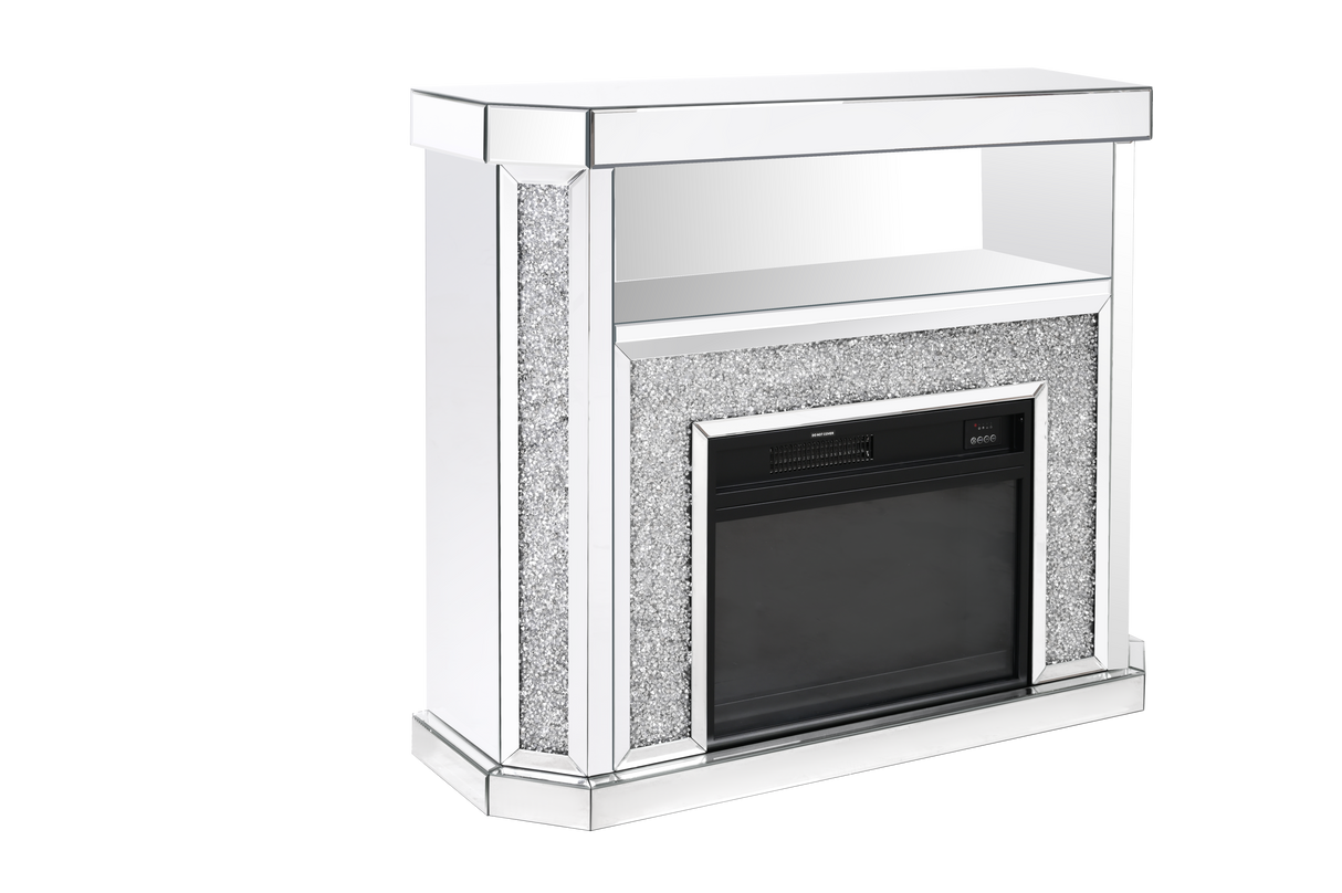 VANITII Crushed Diamonds LED Mirrored Fireplace