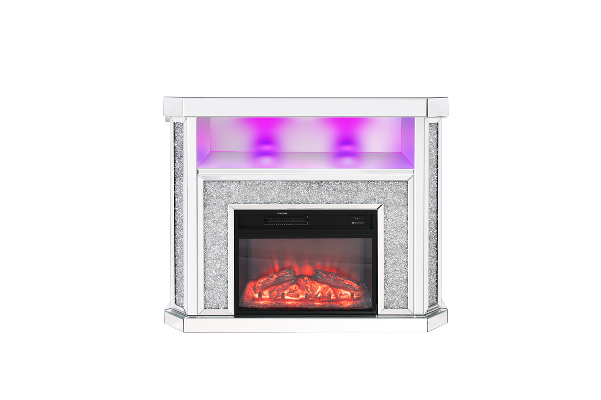 VANITII Crushed Diamonds LED Mirrored Fireplace