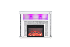 VANITII Crushed Diamonds LED Mirrored Fireplace