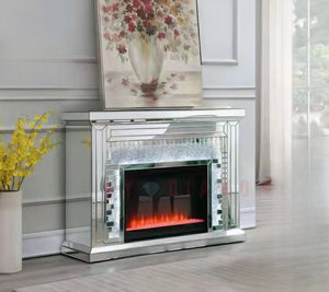 VANITII Crushed Diamonds LED Mirrored Fireplace