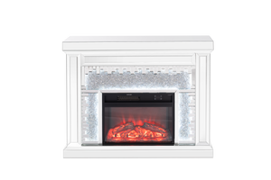 VANITII Crushed Diamonds LED Mirrored Fireplace