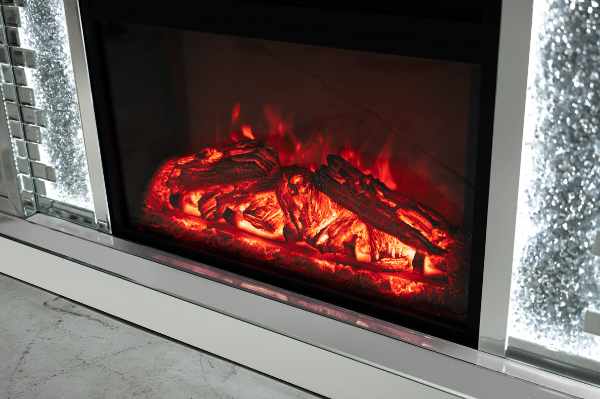 VANITII Crushed Diamonds LED Mirrored Fireplace