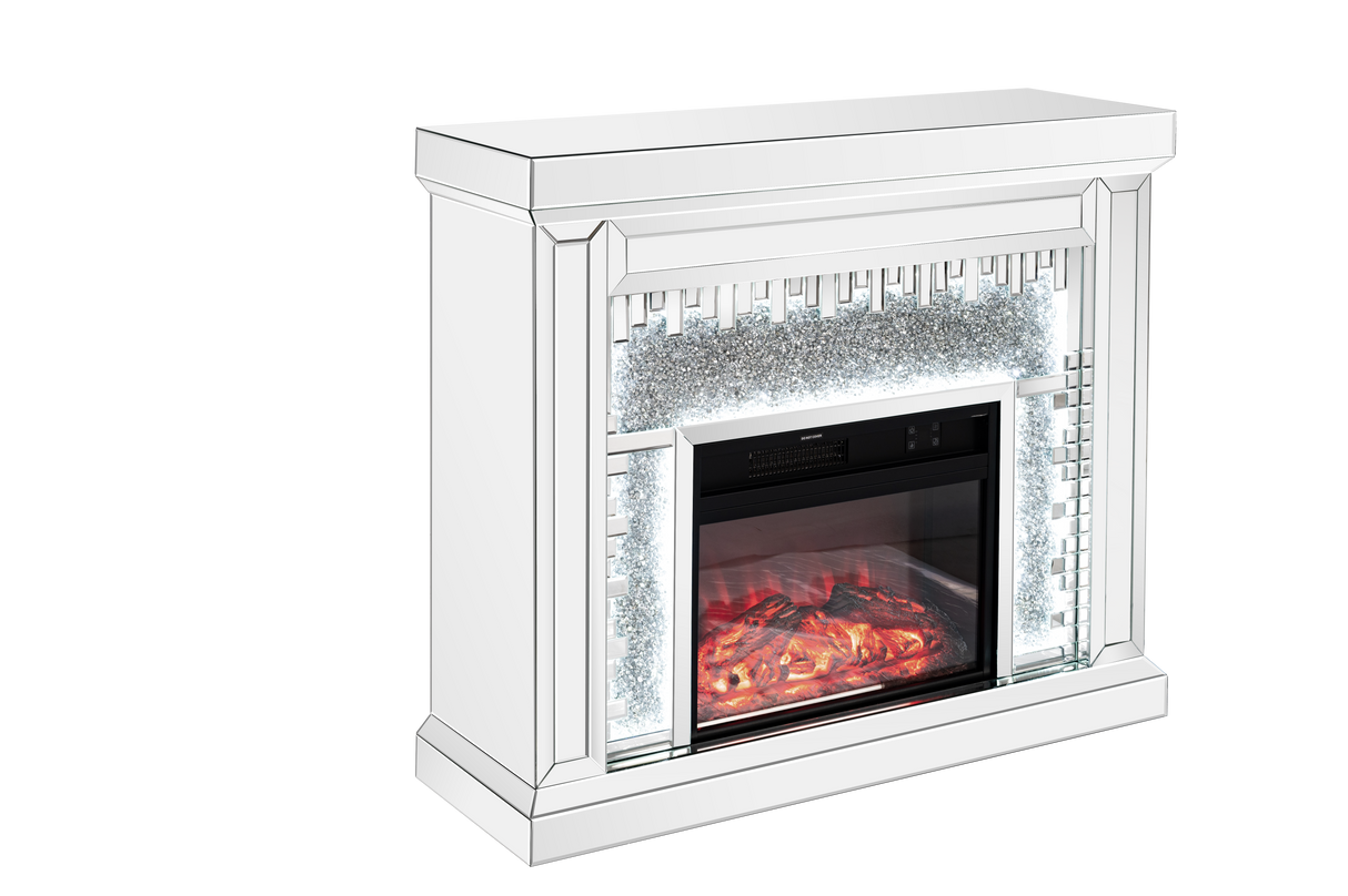 VANITII Crushed Diamonds LED Mirrored Fireplace