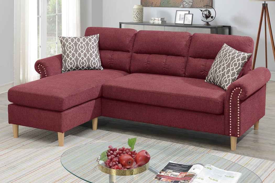 2-Piece Reversible Sectional Set W/ 2 Accent Pillows - Paprika Red