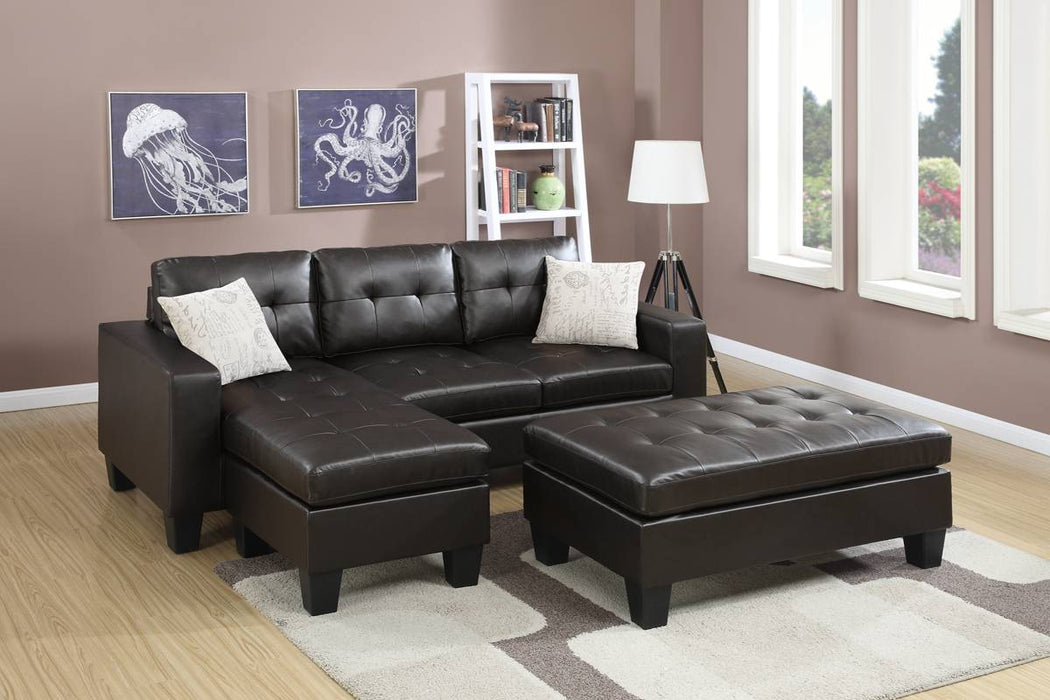 3pc Reversible Sectional Set W/ Ottoman - Espresso