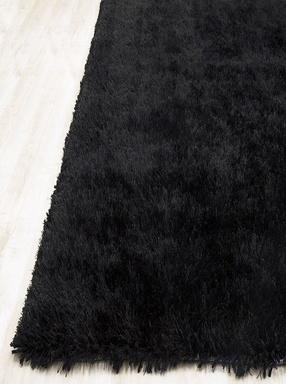 Alma Afro Shag Plain Black Rug