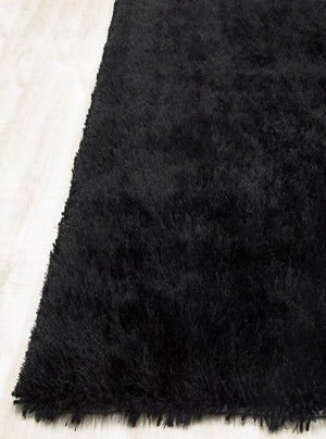 Alma Afro Shag Plain Black Rug