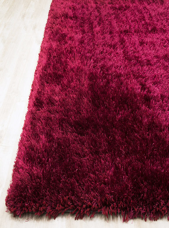 Alma Afro Shag Solid Burgundy Rug