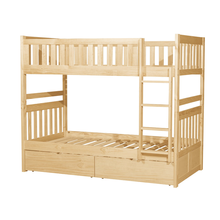 Bartly Pine Twin/Twin Bunk Bed with Storage Boxes