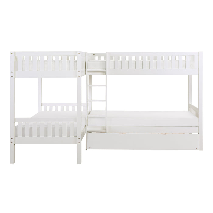 Galen White Corner Bunk Bed with Twin Trundle