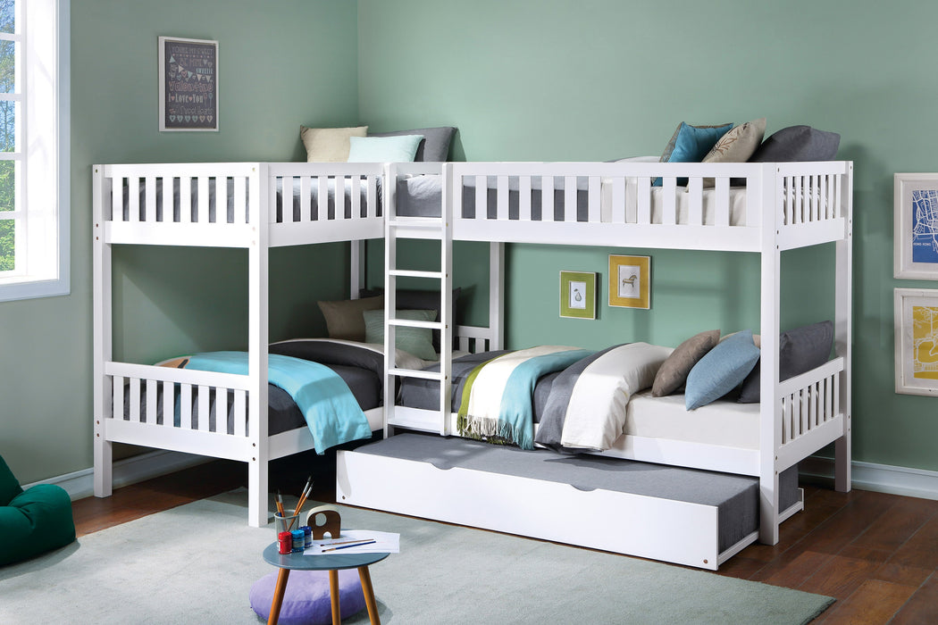 Galen White Corner Bunk Bed with Twin Trundle