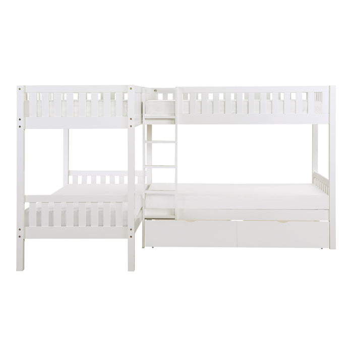 Galen White Corner Bunk Bed with Storage Boxes