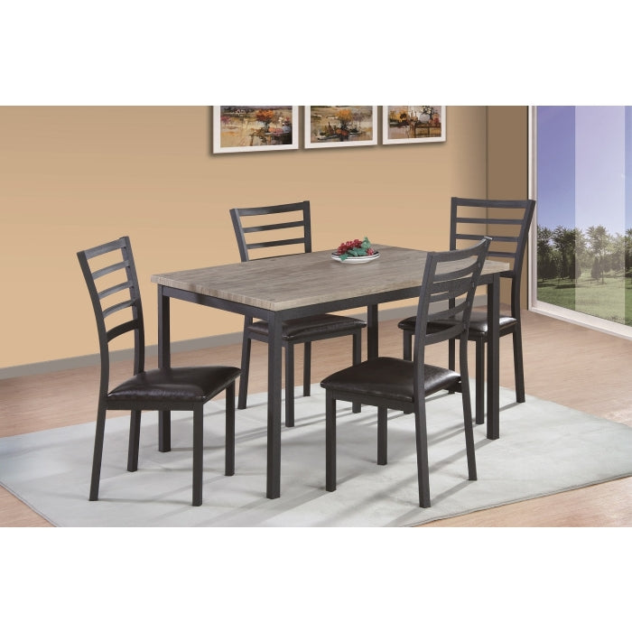 5PC BLACK FRAME Metal Dining Table Set w/ Paper Veneer MDF Top