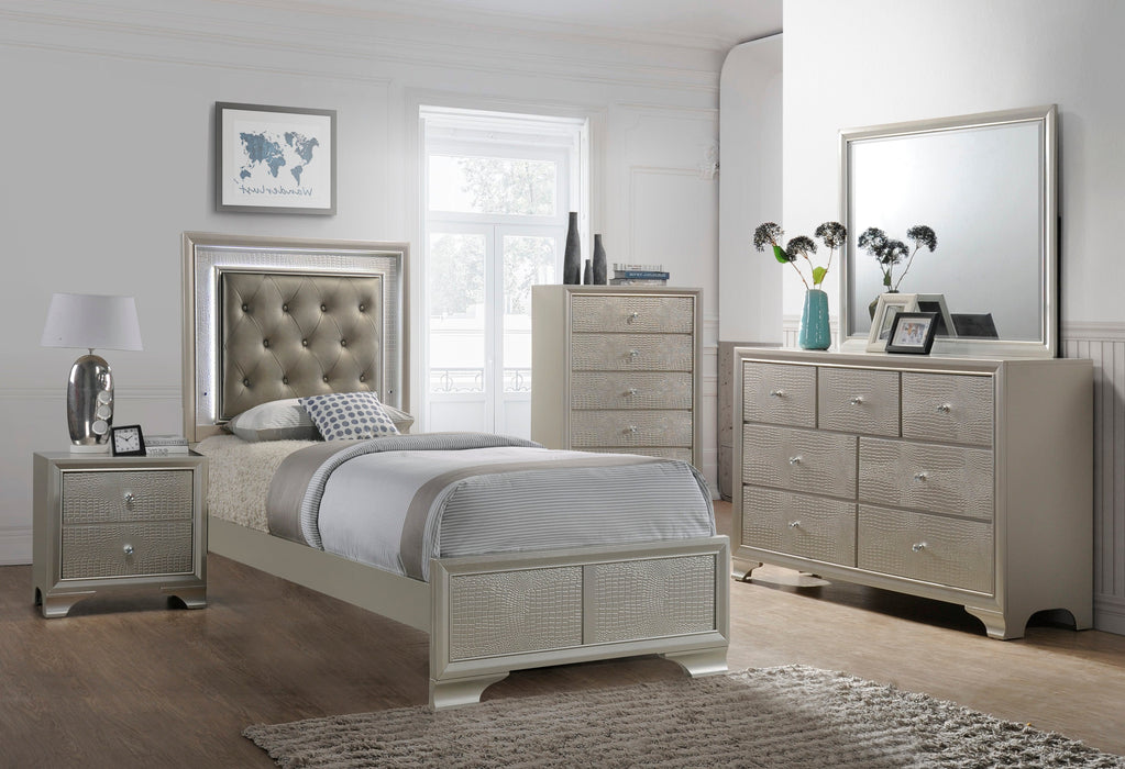 Lyssa Champagne LED Upholstered Panel Youth Bedroom Set