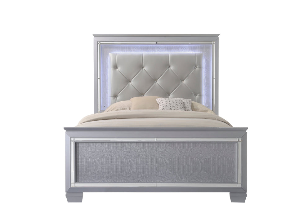 Lillian Silver Queen LED Upholestered Bed