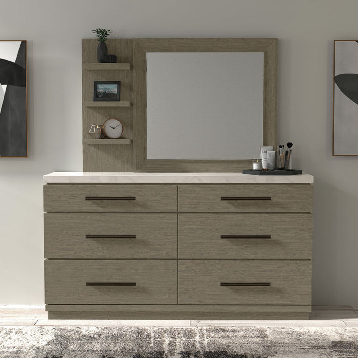 Modern Furniture - Pure Modern Dresser 6 Drawer and Mirror in Moonstone - BPUR-2131-2