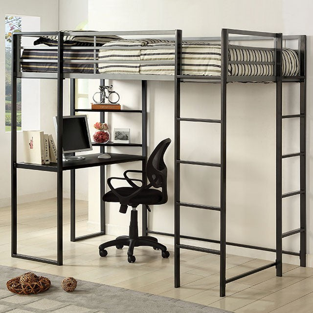 Sherman Silver/Gun Metal Twin Bed w/ Workstation