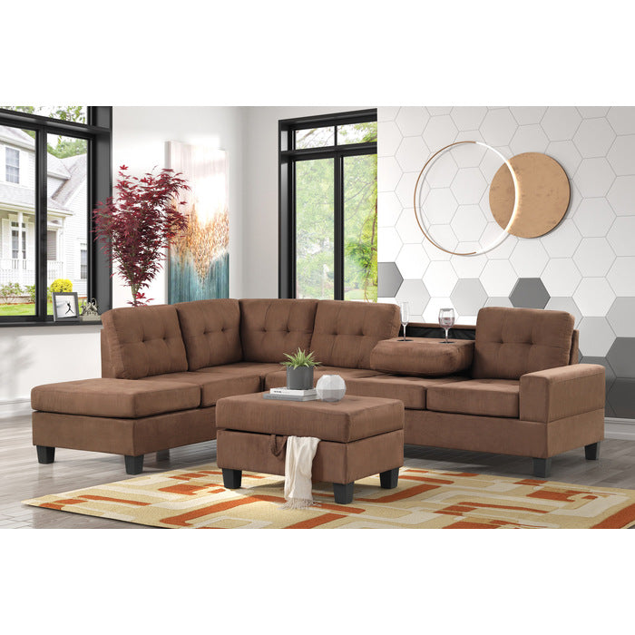 Heights Chocolate Brown  Reversible Sectional with Storage Ottoman